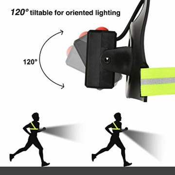 Lauflicht mit Reflektoren,LED Lauflampe Joggen,USB wiederaufladbare brustlampe Laufen,120°Einstellbarer Abstrahlwinkel, Wasserdicht Leichtgewichts, 500 Lumens Running Light für Läufer Joggen Camping - 2