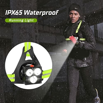 Lauflicht mit Reflektoren,LED Lauflampe Joggen,USB wiederaufladbare brustlampe Laufen,120°Einstellbarer Abstrahlwinkel, Wasserdicht Leichtgewichts, 500 Lumens Running Light für Läufer Joggen Camping - 4