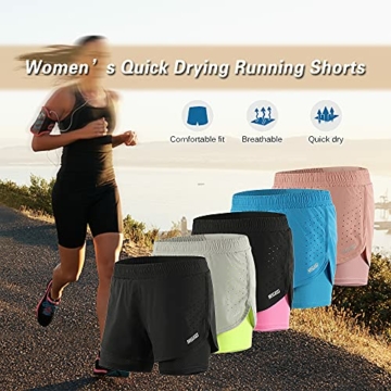 Lixada 2-in-1-Laufhose für Damen Schnell trocknend Atmungsaktiv Aktiv-Training Jogging-Radsport-Shorts mit längerem Innenschuh - 8