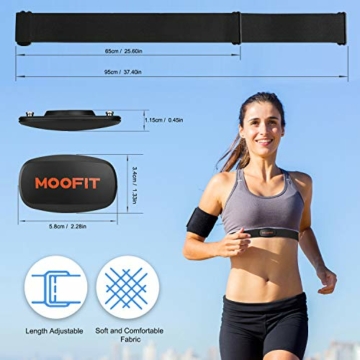 moofit ANT+ Bluetooth Herzfrequenzmesser Brustgurt IP67 Wasserdicht Pulsmesser mit Brustgurt Kompatibel mit Wahoo Fitness, Zwift, Peloton, Elite HRV, Rouvy, Endomondo - 2