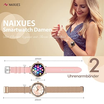 NAIXUES Smartwatch Damen, Fitness Tracker IP67 Wasserdicht, Fitnessuhr mit Aktivitätstracker Pulsuhr Stoppuhr Schlafmonitor Schrittzähler Uhr, Smartwatch für Android iOS Handy - 2