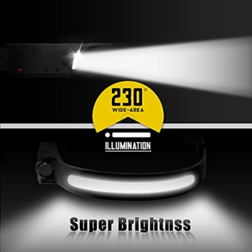 Pristar LED Stirnlampe 5 Modi Kopflampe Wasserdicht XPE COB Gobeam 230 Headlamp mit USB Wiederaufladbar kopf licht mit Joggen Laufen, Camping, Kinder, Gassi Gehen, Fotografieren, Angeln Kopflamp - 5