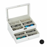 Relaxdays Brillenbox 12 Brillen, Aufbewahrung Sonnenbrillen, HBT: 15,5 x 33,5 x 19,5 cm, Kunstleder Brillenkoffer, weiß - 1