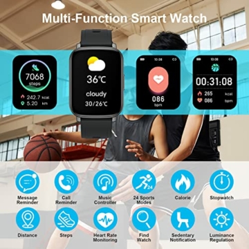 Smartwatch, 1,69 Zoll Touchscreen Smart Watch für Damen Herren Armbanduhr mit Fitnessuhr Pulsuhr Schlafmonitor IP68 Wasserdicht Sportuhr Schrittzähler Uhr Fitness Tracke mit Uhren für iOS und Android - 2