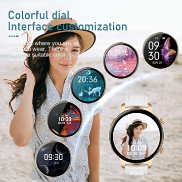 Smartwatch,1,3 Zoll Armbanduhr mit personalisiertem Bildschirm,Weiblicher Gesundheits Tracker IP68 Wasserdicht Fitness Tracker Uhr, für iOS und Android,Smart Watch für Damen Herren - 2