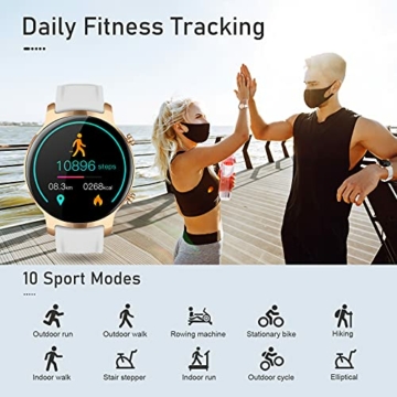 Smartwatch,1,3 Zoll Armbanduhr mit personalisiertem Bildschirm,Weiblicher Gesundheits Tracker IP68 Wasserdicht Fitness Tracker Uhr, für iOS und Android,Smart Watch für Damen Herren - 5