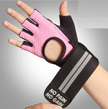 Sporthandschuhe Fitnesshandschuhe Halber Finger Sport Handgelenk Übung rutschfeste Hantel-L_Wristband rosa Trainingshandschuhe - 5