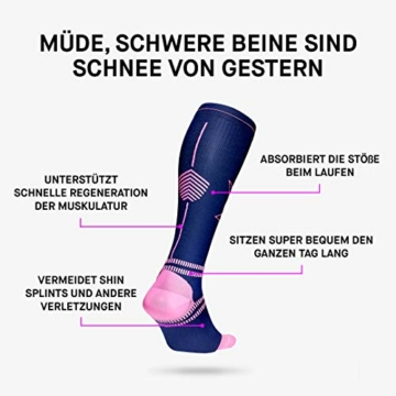 STOX Energy Socks | Laufsocken für Frauen | Bequeme High-Tech Kompressionsstrümpfe | Feuchtigkeitsableitung | Verletzungen Vorbeugen | Förderung des Blutflusses (Dunkelblau / Rosa, M) 38 40 EU - 3