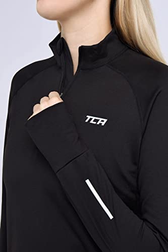 TCA Winter Run Damen Thermo Laufshirt mit kurzem Reißverschluss - Funktionsshirt Langarm - Black (Schwarz), M - 3