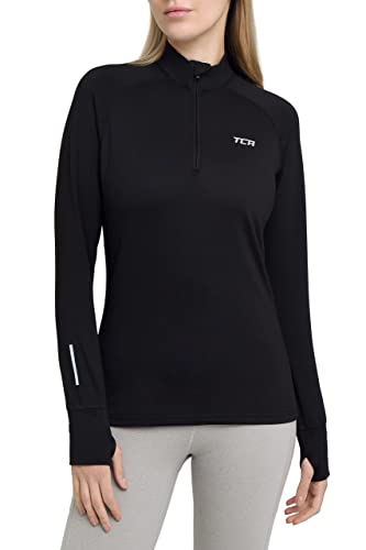 TCA Winter Run Damen Thermo Laufshirt mit kurzem Reißverschluss - Funktionsshirt Langarm - Black (Schwarz), M - 1