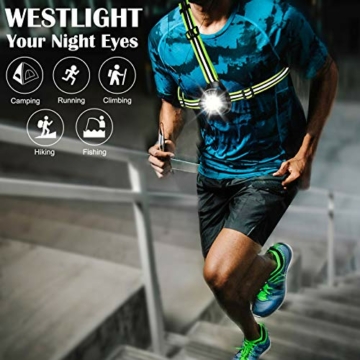 West Biking Lauflicht, USB Wiederaufladbare Brustlampe, 90° Verstellbarem Abstrahlwinkel, 500 Lumen Wasserdicht Lampe zum Laufen mit Reflektierenden Riemen für Läufer Joggen Camping - 9