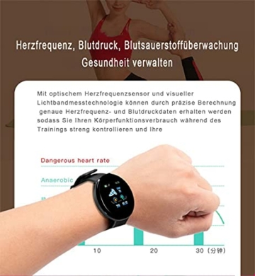 YUECI Herren Damen Smartwatch Schlafüberwachung Fitness Tracker Armband Fitness Armbanduhr Sportuhren Voller Touch Screen Wasserdicht Bluetooth Smart Watch mit Pulsuhr und Blutsauerstoffsättigung - 4