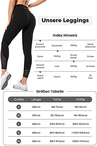Yvette Damen Leggings Sporthose mit Mesh Hohe Taille Blickdicht Laufhose Fitness Yoga Hosen Streetwear,Schwarz,M - 6