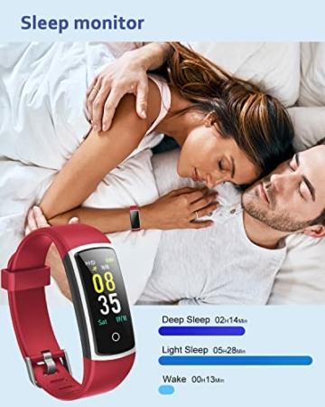 ASIAMENG Fitnessuhr mit Blutdruck Blutsauerstoff,Pulsuhr,Schrittzähler,Kalorienzähler,Schlafmonitor,SNS SMS Anruf Benachrichtigung Fitness Tracker für Damen Herren (Rot) - 4