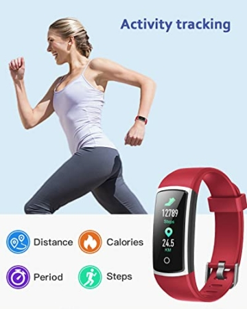 ASIAMENG Fitnessuhr mit Blutdruck Blutsauerstoff,Pulsuhr,Schrittzähler,Kalorienzähler,Schlafmonitor,SNS SMS Anruf Benachrichtigung Fitness Tracker für Damen Herren (Rot) - 2