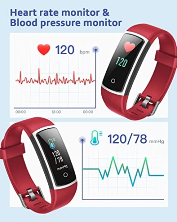 ASIAMENG Fitnessuhr mit Blutdruck Blutsauerstoff,Pulsuhr,Schrittzähler,Kalorienzähler,Schlafmonitor,SNS SMS Anruf Benachrichtigung Fitness Tracker für Damen Herren (Rot) - 3
