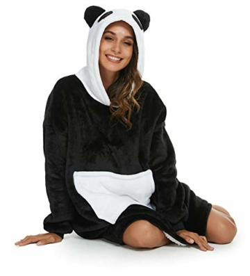 LATH.PIN Panda Decken-Hoodie Damen Flanell mit Kapuze Pullover Decke Sweatshirt Unisex Kapuzenpullis Übergroße - 4