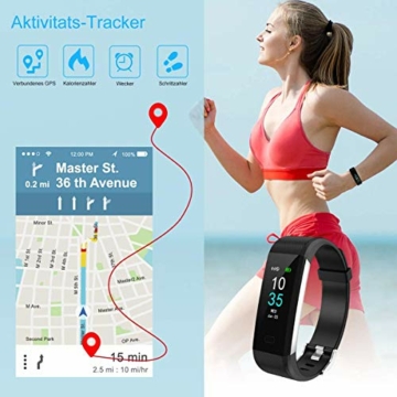 LEBEXY Fitness Armband Wasserdicht IP68 | Fitness Tracker Uhr | Smartwatch Schrittzähler Aktivitätstracker | Kalorienzähler Sportuhr eingebautes GPS, Schwarz - 5