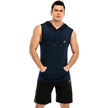 MeetHoo Herren Tank Top, Ärmellos Hoodie Sport Muskelshirts Achselshirt Unterhemd mit Kängurutasche Gym Running Workout für Männer - 5