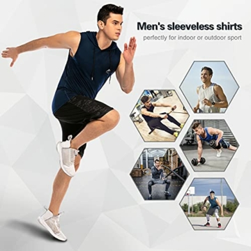 MeetHoo Herren Tank Top, Ärmellos Hoodie Sport Muskelshirts Achselshirt Unterhemd mit Kängurutasche Gym Running Workout für Männer - 6