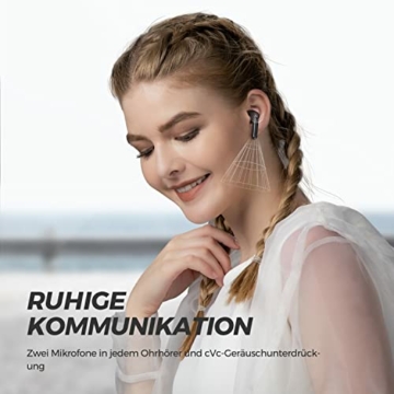 SoundPEATS Bluetooth Kopfhörer, TrueAir2 Kabellos In Ear Ohrhörer mit 4 Mic, Bluetooth 5.2 TrueWireless Spiegelung, CVC 8.0-Rauschunterdrückung, 25 Stunden Spielzeit mit Winziger Ladekoffer, Schwarz - 5