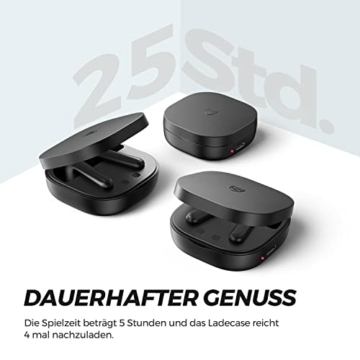SoundPEATS Bluetooth Kopfhörer, TrueAir2 Kabellos In Ear Ohrhörer mit 4 Mic, Bluetooth 5.2 TrueWireless Spiegelung, CVC 8.0-Rauschunterdrückung, 25 Stunden Spielzeit mit Winziger Ladekoffer, Schwarz - 6