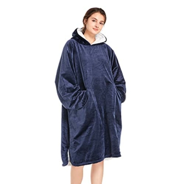Winthome Übergroße Hoodie Decke, Sherpa Sweatshirt Decke, Kuschelpullover Für Damen Herren Erwachsene (Blau, One Size) - 1