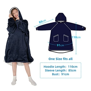 Winthome Übergroße Hoodie Decke, Sherpa Sweatshirt Decke, Kuschelpullover Für Damen Herren Erwachsene (Blau, One Size) - 6