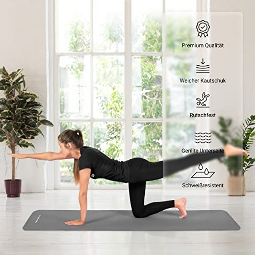 MSPORTS Gymnastikmatte Premium inkl. Tragegurt + Übungsposter + Workout App I Hautfreundliche Fitnessmatte 190 x 60 x 1,5 cm - Anthrazit - Phthalatfreie Yogamatte - 2