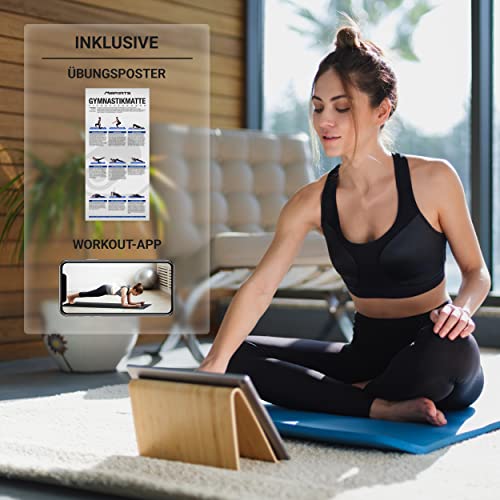 MSPORTS Gymnastikmatte Premium inkl. Tragegurt + Übungsposter + Workout App I Hautfreundliche Fitnessmatte 190 x 60 x 1,5 cm - Anthrazit - Phthalatfreie Yogamatte - 8