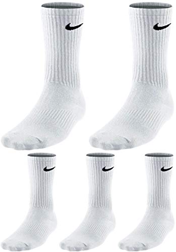 Nike Socken 5 Paar Herren Damen Sparset Tennissocken Sportsocken Laufsocken Paket Bundle, Farbe:weiß, Größe:42-46 - 1