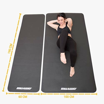 Premium Sportmatte und Fitnessmatte, perfekt als Yogamatte, Gymnastikmatte, Trainingsmatte - rutschfest, Extra-dick, Extra-lang - yoga matte - 190 Länge x100 Breite x1,5 cm dicke - Schwarz - 6