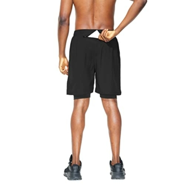 Tanmolo Shorts Herren 2 in 1 Sommer Sporthose Kurze Trainingshose Schnelltrocknende Fitness Laufhose mit Reißverschlusstaschen(Schwarz,EU-L,US-M) - 2