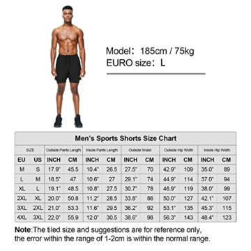 Tanmolo Shorts Herren 2 in 1 Sommer Sporthose Kurze Trainingshose Schnelltrocknende Fitness Laufhose mit Reißverschlusstaschen(Schwarz,EU-L,US-M) - 6