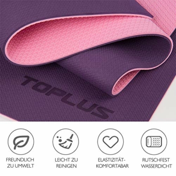 TOPLUS Gymnastikmatte, Yogamatte Yogamatte Gepolstert & rutschfest für Fitness Pilates & Gymnastik mit Tragegurt (Lila-Pink) - 5