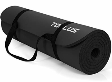 TOPLUS Verdickte Gymnastikmatte Phthalatfreie Yogamatte rutschfest und gelenkschonend Sportmatte für Yoga Pilates Sport mit praktischem Trageband Pilatesmatte 183 * 61 * 1 cm (Schwarz) - 1
