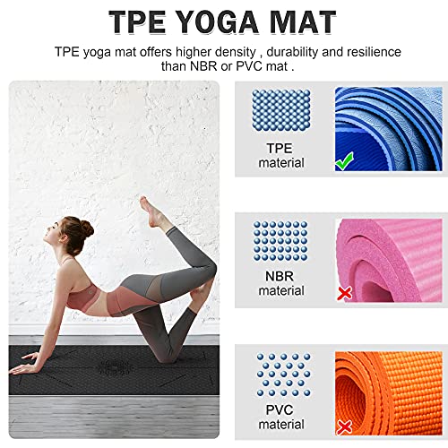 Yogamatte, TPE Gymnastikmatte rutschfest Fitnessmatte für Workout Umweltfreundlich Übungsmatte Sportmatte für Yoga, Pilates Heimtraining, 183 x 61 x 0.6CM - 5