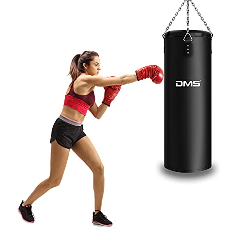 DMS® Boxsack gefüllt 25 kg 105cm mit Halterung Sandsack Stahlkette Box Sack für Kampfsportarten Kickboxen Boxtraining Jugendlichen und Erwachsenen 105 x 28cm Schwarz 4-Punkt-Kettenaufhängung BOS-25 - 4