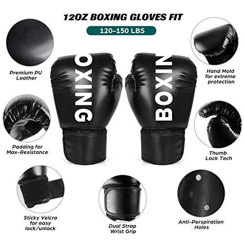 Odoland Boxsack Set Ungefüllt 8 in 1, 120 cm Punchingsäcke mit Boxhandschuhe 12oz, Reflexball, Boxbandagen, Kette Deckenhaken, Springseil, Boxsack Erwachsene für MMA Kickboxen Boxing - 4