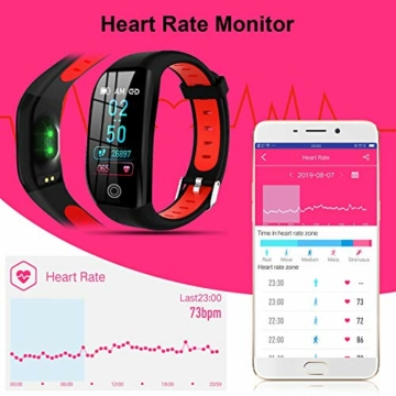 Tipmant Fitness Armband mit Pulsmesser Blutdruckmessung Smartwatch Fitness Tracker Wasserdicht IP68 Fitness Uhr Schrittzähler Pulsuhr Sportuhr für Damen Herren Kinder ios iPhone Android Handy (Rot) - 4