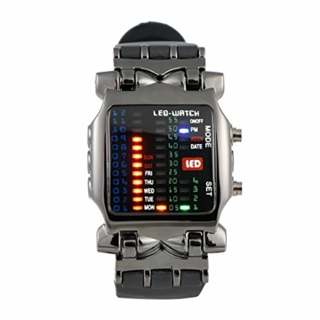 Armbanduhr Elektronische LED Binäre Armbanduhr Herren Weiblich Digitaluhr PU Armband Uhr mit Datum und Woche Funktion - 2