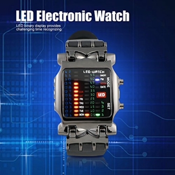 Armbanduhr Elektronische LED Binäre Armbanduhr Herren Weiblich Digitaluhr PU Armband Uhr mit Datum und Woche Funktion - 3