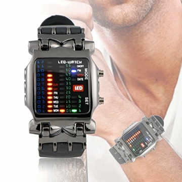 Armbanduhr Elektronische LED Binäre Armbanduhr Herren Weiblich Digitaluhr PU Armband Uhr mit Datum und Woche Funktion - 5