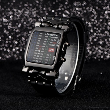 Armbanduhr Elektronische LED Binäre Armbanduhr Herren Weiblich Digitaluhr PU Armband Uhr mit Datum und Woche Funktion - 8