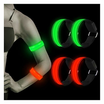 LED Armband, 4 Stück Reflective LED leucht Armbänder Lichtband Kinder Nacht Sicherheits Licht für Laufen Joggen Hundewandern Running Outdoor Sports (Grün+Rot) - 1