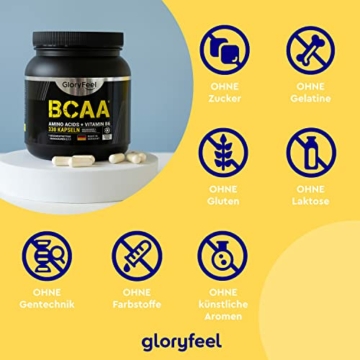BCAA 330 Kapseln - Essentielle Aminosäuren Leucin, Valin und Isoleucin Plus Vitamin B6 - Laborgeprüft und ohne Zusätze in Deutschland hergestellt - 3