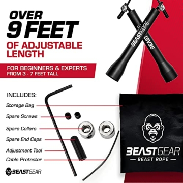 Beast Gear Springseil für Erwachsene - Fitness-Speed-Rope für Ausdauer, Abnehmen Indoor-/Outdoor-Sprungseil zum Boxen, Sport, MMA, Crossfit - Schwarz - 4