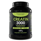 Creatin 3000 Premium - 1kg / 1.000g Pulver, Workout Booster, 3000 mg Creatin Monohydrat pro Tagesdosis, 100% rein mit Mesh Faktor 200, Halal & Vegan - 1