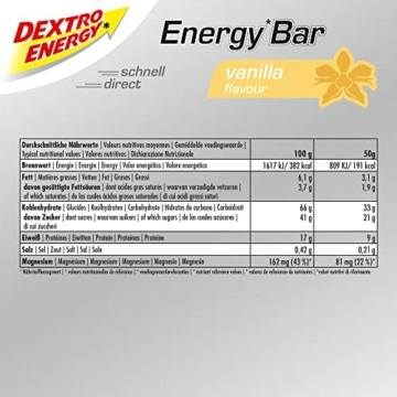 Dextro Energy Energy Bar - Leckerer kohlenhydratreicher und energieliefernder Riegel mit Magnesium für Indoor und Ausdauer Fitness Sportler - Vanille - 24 x 50 g (24er Pack) - 5