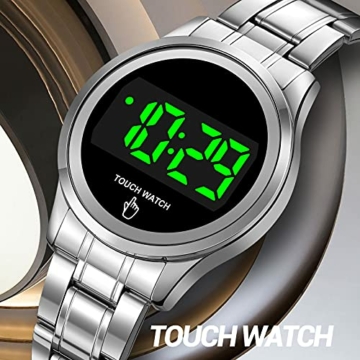 Digitale Armbanduhr Damen Edelstahl Armband Touchschreen Business LED Damenuhr Kalender Rund Elektronische Uhr Frauen 30M Wasserdicht Gold/Silber/Schwarz - 2